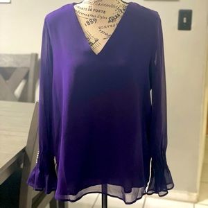Calvin Klein Purple blouse, ruffle detail sleeve, Never worn with tags